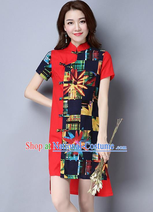 Traditional Ancient Chinese National Costume, Elegant Hanfu Mandarin Qipao Linen Multicolor Red Dress, China Tang Suit Chirpaur Republic of China Cheongsam Upper Outer Garment Elegant Dress Clothing for Women