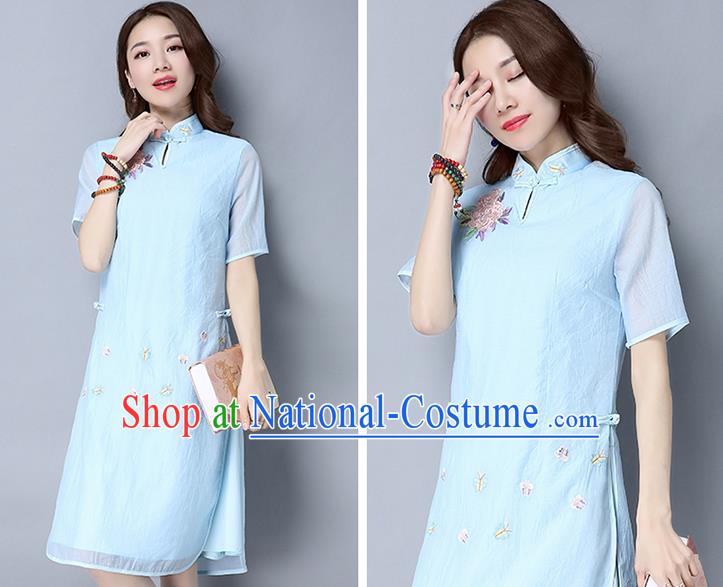 Traditional Ancient Chinese Young Women Cheongsam Dress Republic of China Tangsuit Stand Collar Blouse Dress Tang Suit Clothing for Women