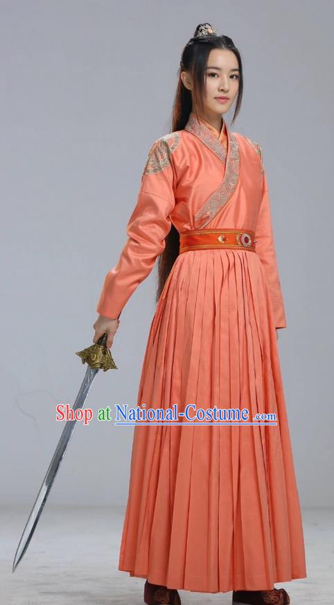 Traditional Ancient Chinese Elegant Female Swordsman Costume, Chinese Han Dynasty Imperial Princess Fairy Dress, Cosplay Chinese Chivalrous Hanfu Trailing Clothing for Women