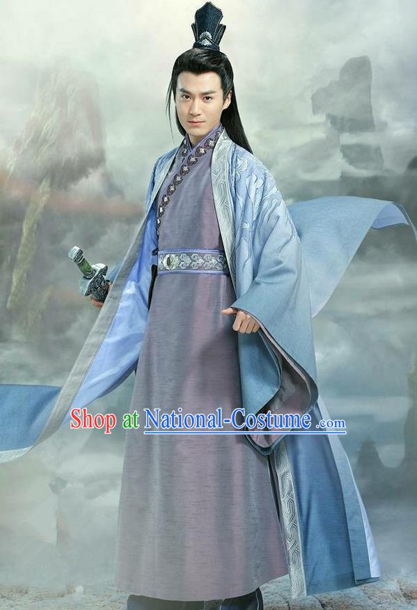 Traditional Ancient Chinese Elegant Swordsman Costume, Chinese Han Dynasty Jiang Hu Swordsman Robe, Cosplay Prince Nobility Childe Chinese General Hanfu Embroidery Clothing for Men