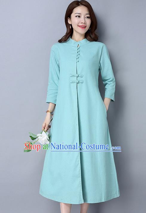 Traditional Ancient Chinese National Costume, Elegant Hanfu Stand Collar Blue Coat Robes, China Tang Suit Plated Buttons Cape, Upper Outer Garment Dust Coat Clothing for Women