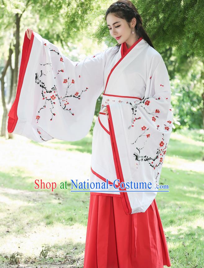 Traditional Ancient Chinese Costume, Elegant Hanfu Clothing Slant Opening Cardigan Blouse and Dress, China Han Dynasty Princess Elegant Dress Complete Set for Women