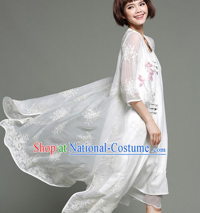 Traditional Ancient Chinese National Costume, Elegant Hanfu Chiffon Cardigan Coat, China Embroidery Cape, Upper Outer Garment Dust Coat Cloak Clothing for Women