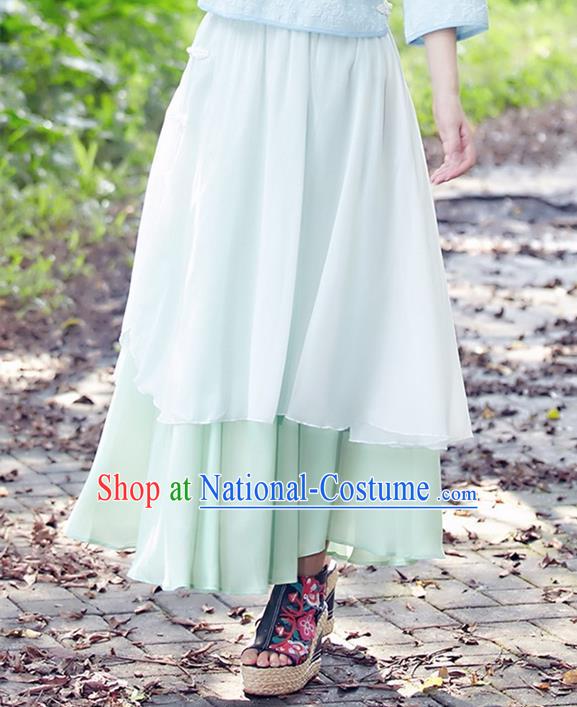 Traditional Ancient Chinese National Pleated Skirt Costume, Elegant Hanfu Chiffon Long Dress, China Tang Dynasty Bust Skirt for Women