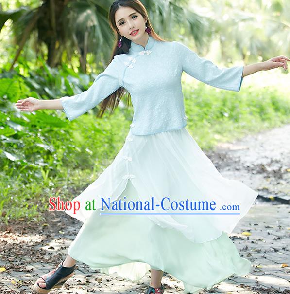 Traditional Ancient Chinese Young Women Cheongsam Dress Republic of China Tangsuit Stand Collar Blouse Dress Tang Suit Clothing for Women