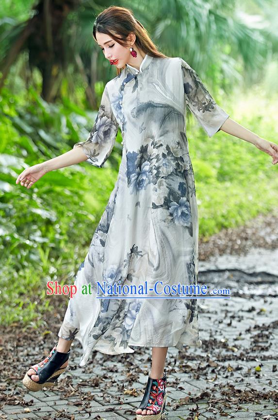 Traditional Ancient Chinese Young Women Cheongsam Dress Republic of China Tangsuit Stand Collar Blouse Dress Tang Suit Clothing for Women