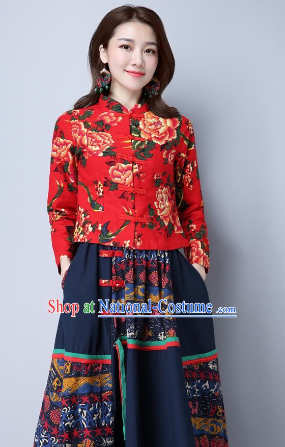 Traditional Ancient Chinese National Costume, Elegant Hanfu Stand Collar Red Jacket, China Tang Suit Plated Buttons Coat, Upper Outer Garment Coat Clothing for Women