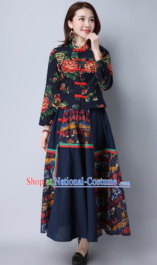 Traditional Ancient Chinese National Costume, Elegant Hanfu Stand Collar Black Jacket, China Tang Suit Plated Buttons Coat, Upper Outer Garment Coat Clothing for Women