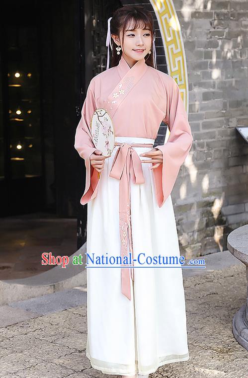 Traditional Ancient Chinese Costume, Elegant Hanfu Clothing Embroidered Slant Opening Blouse and Dress, China Han Dynasty Palace Lady Elegant Blouse and Skirt Complete Set for Women