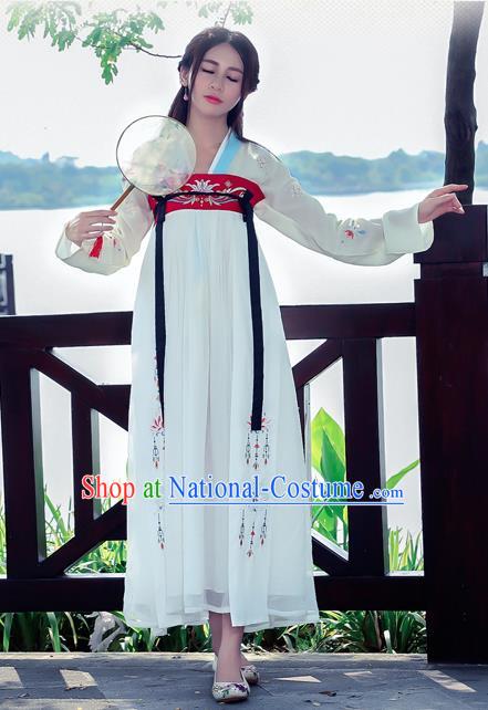 Traditional Ancient Chinese Costume, Elegant Hanfu Clothing Embroidered Wearing Silks Blouse and Dress, China Tang Dynasty Palace Lady Elegant Blouse and Skirt Complete Set for Women