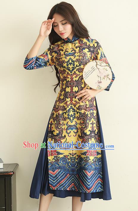 Traditional Ancient Chinese National Costume, Elegant Hanfu Mandarin Qipao Stand Collar Dress, China Tang Suit Ao Dai Chirpaur Republic of China Cheongsam Upper Outer Garment Elegant Dress Clothing for Women