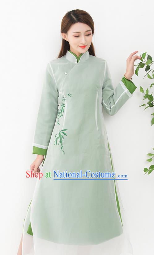 Traditional Ancient Chinese National Costume, Elegant Hanfu Mandarin Qipao Cotton Wadded Dress, China Tang Suit Cotton Wadded Chirpaur Republic of China Cheongsam Upper Outer Garment Elegant Dress Clothing for Women