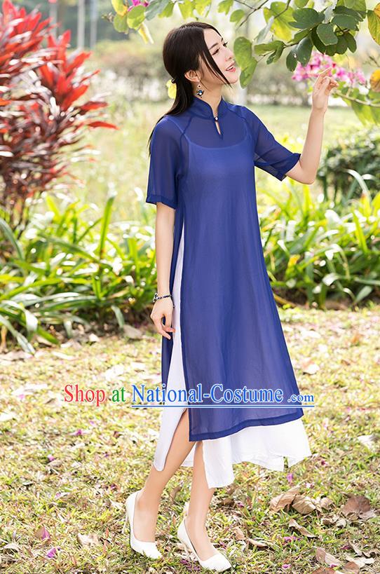 Traditional Ancient Chinese Young Women Cheongsam Dress Republic of China Tangsuit Stand Collar Blouse Dress Tang Suit Clothing for Women