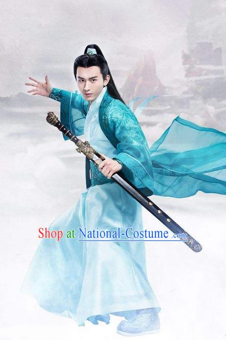 Traditional Ancient Chinese Swordsman Costume, Chinese Han Dynasty Jiang Hu Swordsman Robe, Cosplay China Young Childe Chinese Bladesman Hanfu Clothing for Men