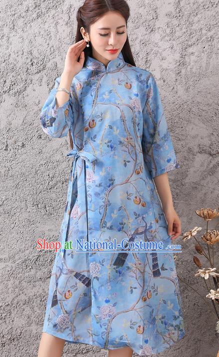 Traditional Ancient Chinese National Costume, Elegant Hanfu Mandarin Qipao Linen Stand Collar Dress, China Tang Suit Chirpaur Republic of China Cheongsam Upper Outer Garment Elegant Dress Clothing for Women