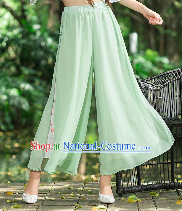 Traditional Chinese National Costume Loose Pants, Elegant Hanfu Embroidered Wide-leg Trousers, China Ethnic Minorities Folk Dance Baggy Pants for Women