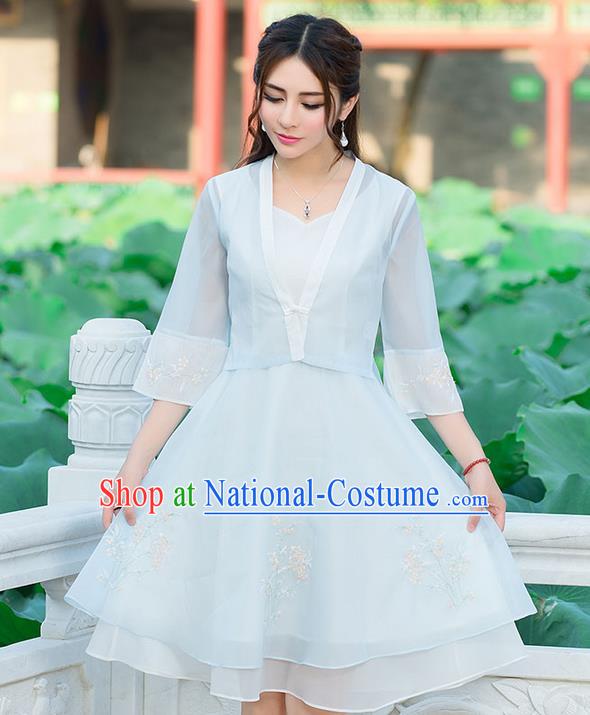 Traditional Ancient Chinese National Costume, Elegant Hanfu Embroidery Flowers Dress, China Tang Suit National Minority Dance Elegant Dress Clothing for Women