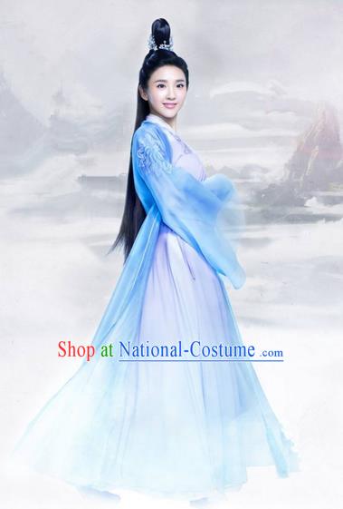 Traditional Ancient Chinese Elegant Swordsman Costume, Chinese Han Dynasty Young Lady Dress, Cosplay Chinese Television Drama Jade Dynasty Qing Yun Faction Princess Peri Hanfu Trailing Embroidery Clothing for Women