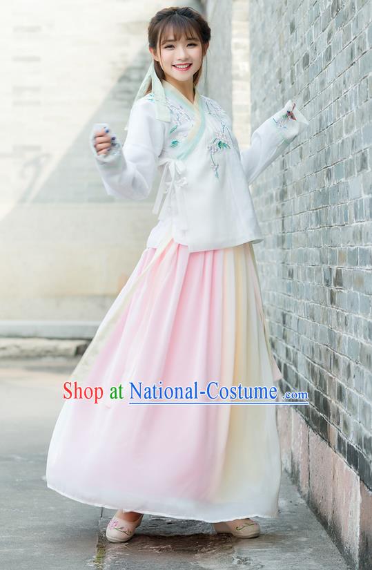 Traditional Ancient Chinese Costume, Elegant Hanfu Young Lady Clothing Embroidered Slant Opening Blouse and Dress, China Ming Dynasty Princess Elegant Blouse and Skirt Complete Set for Women