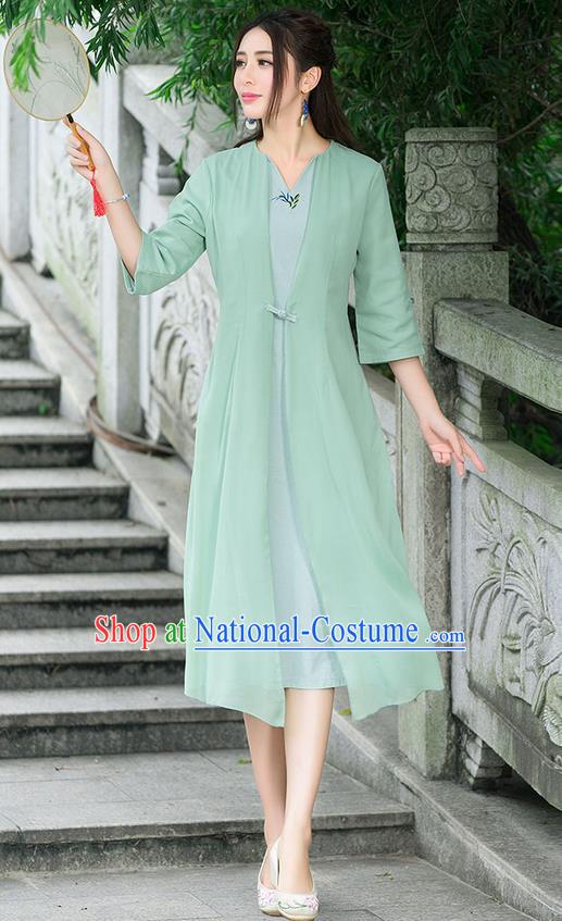 Traditional Ancient Chinese National Costume, Elegant Hanfu Mandarin Qipao Embroidery Flowers Green Dress, China Tang Suit Chirpaur Republic of China Cheongsam Elegant Dress Clothing for Women