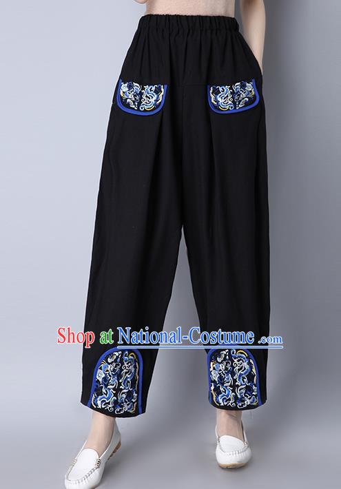 Traditional Chinese National Costume Loose Pants, Elegant Hanfu Patch Embroidered Wide-leg Trousers, China Ethnic Minorities Folk Dance Baggy Pants for Women