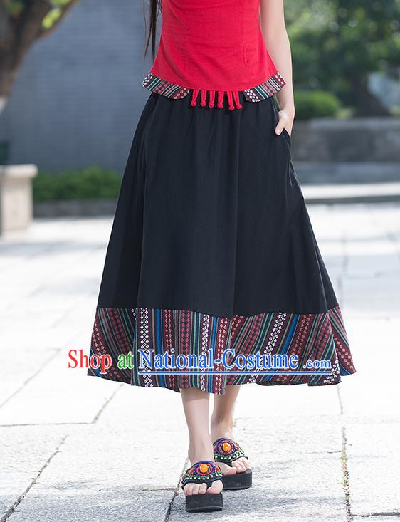 Traditional Ancient Chinese National Pleated Skirt Costume, Elegant Hanfu Flowers Long Back Skirt, China National Minority Tang Suit Big Swing Bust Skirt for Women