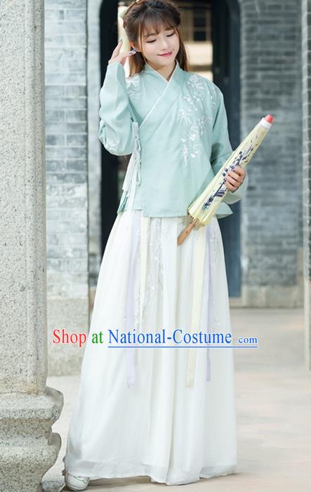 Traditional Ancient Chinese Costume, Elegant Hanfu Clothing Embroidered Slant Opening Blouse and Dress, China Ming Dynasty Princess Elegant Blouse and Ru Skirt Complete Set for Women