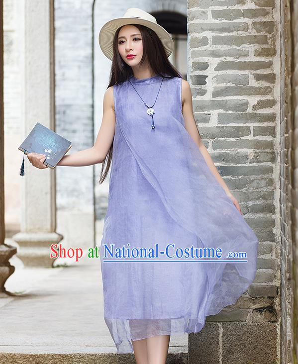 Traditional Ancient Chinese National Costume, Elegant Hanfu Mandarin Qipao Purple Dress, China Tang Suit Chirpaur Republic of China Stand Collar Cheongsam Elegant Dress Clothing for Women