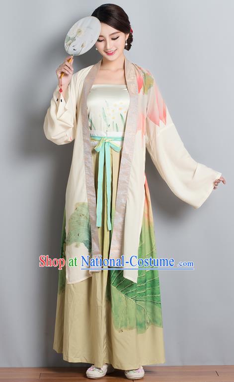 Traditional Ancient Chinese Costume, Elegant Hanfu Clothing Printing Cardigan Blouse Sun-top and Dress, China Song Dynasty Princess Elegant Blouse and Ru Skirt Complete Set for Women