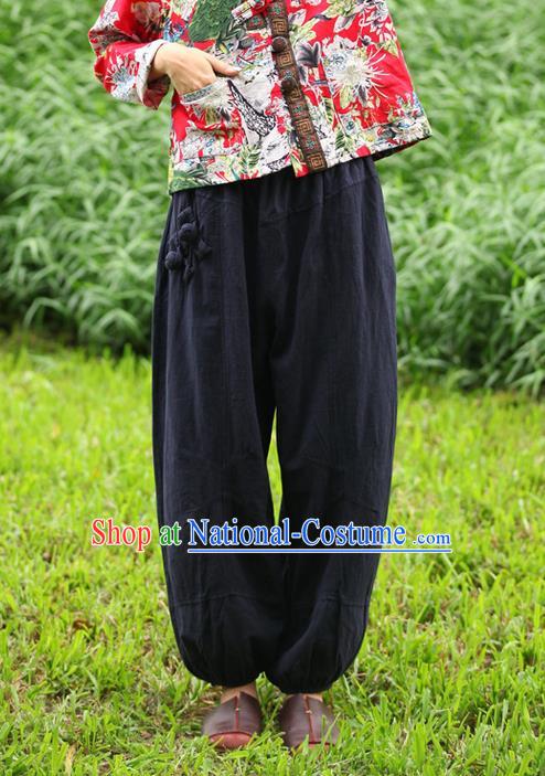 Traditional Chinese National Costume Plus Fours, Elegant Hanfu Black Bloomers, China Ethnic Minorities Folk Dance Tang Suit Pantalettes for Women