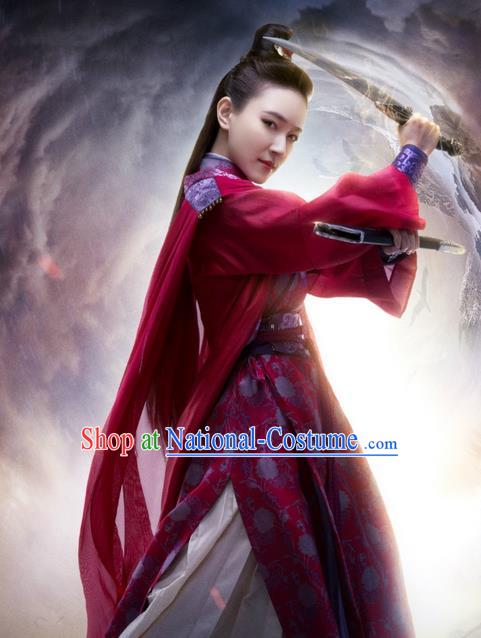 Traditional Ancient Chinese Elegant Swordsman Costume, Chinese Ancient Young Lady Dress, Cosplay Chinese Television Drama Jade Dynasty Qing Yun Faction Peri Hanfu Trailing Embroidery Clothing for Women