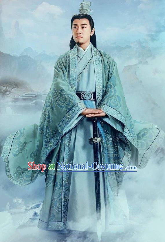 Traditional Ancient Chinese Elegant Swordsman Costume, Chinese Jiang hu Taoist Priest Dress, Cosplay Chinese Television Drama Jade Dynasty Qing Yun Faction Elders of the Owners Hanfu Embroidery Clothing for Men