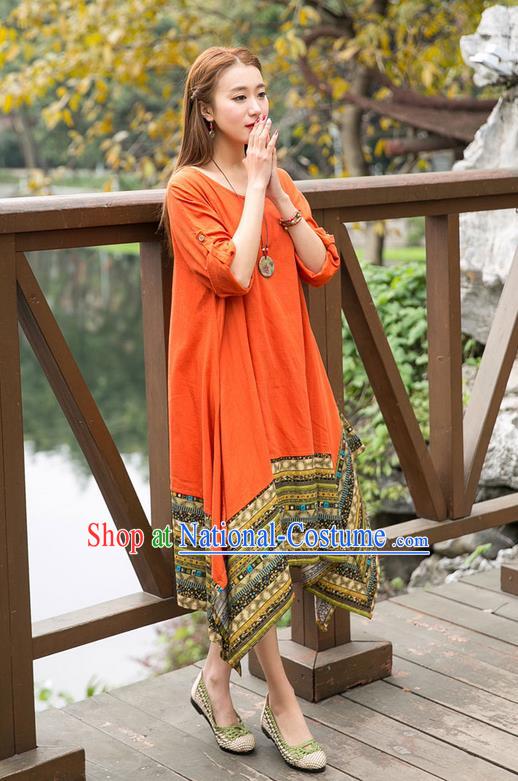 Traditional Ancient Chinese National Costume, Elegant Hanfu Big Swing Orange Dress, China Tang Suit National Minority Chirpaur Elegant Dress Clothing for Women