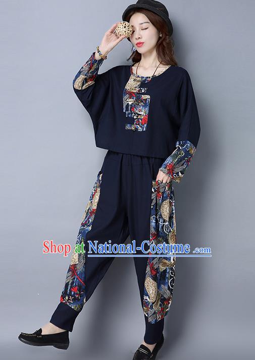 Traditional Chinese National Costume, Elegant Hanfu Gored T-Shirt and Loose Pants Set, China Tang Suit National Minority Blouse and Trousers Clothing for Women