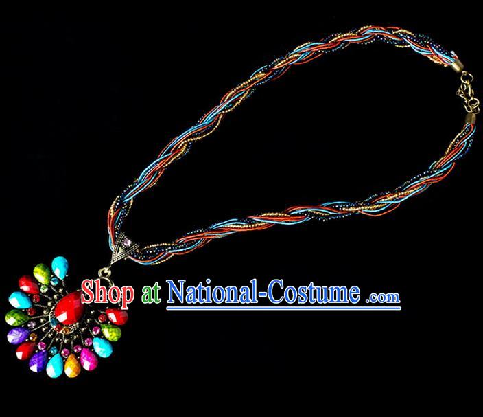 Traditional Chinese Dai Nationality Crafts, Yunan Handmade Colorized Peacock Sweater Chain, China Dai Ethnic Minority Necklace Accessories Pendant for Women