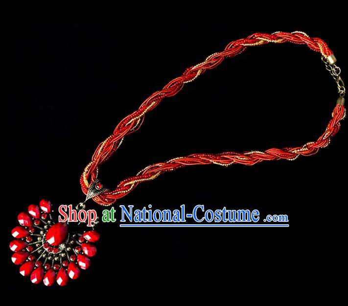 Traditional Chinese Dai Nationality Crafts, Yunan Handmade Red Peacock Sweater Chain, China Dai Ethnic Minority Necklace Accessories Pendant for Women