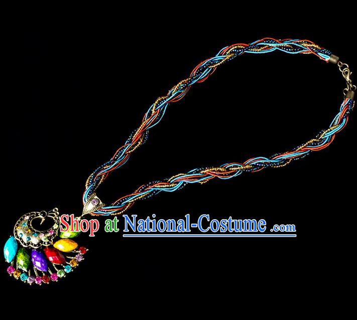 Traditional Chinese Dai Nationality Crafts, Yunan Handmade Chromatic Peacock Sweater Chain, China Dai Ethnic Minority Necklace Accessories Pendant for Women