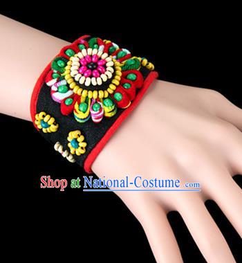 Traditional Chinese Miao Nationality Crafts, Yunan Hmong Handmade Bracelet Cuff Hand Decorative, China Miao Ethnic Minority Bangle Accessories for Women