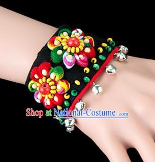 Traditional Chinese Miao Nationality Crafts, Yunan Hmong Handmade Bracelet Bells Cuff Hand Decorative, China Miao Ethnic Minority Bangle Accessories for Women