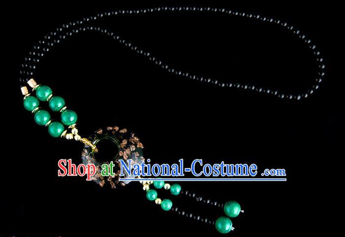 Traditional Chinese Miao Nationality Crafts, China Handmade Beads Deep Green Coloured Glaze Sweater Chain, China Miao Ethnic Minority Necklace Accessories Pendant for Women