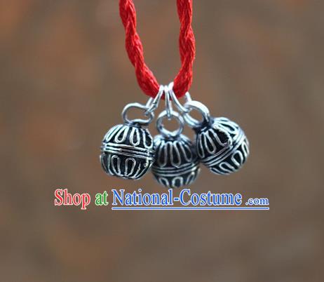 Traditional Chinese Miao Nationality Crafts Jewelry Accessory, Hmong Handmade Miao Silver Bells Pendant, Miao Ethnic Minority Necklace Accessories Sweater Chain Pendant for Women