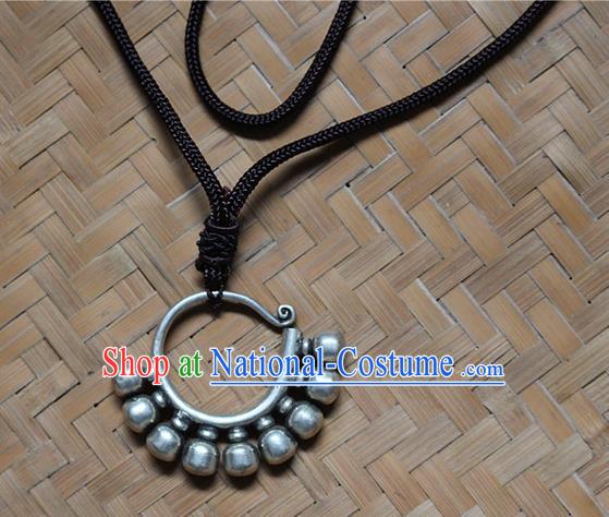 Traditional Chinese Miao Nationality Crafts Jewelry Accessory, Hmong Handmade Miao Silver Pendant, Miao Ethnic Minority Necklace Accessories Sweater Chain Pendant for Women