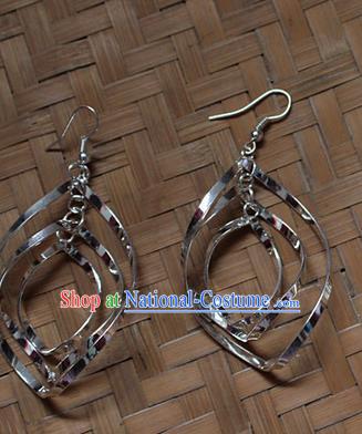 Traditional Chinese Miao Nationality Crafts Jewelry Accessory Classical Earbob Accessories, Hmong Handmade Miao Silver Exaggerated Palace Tassel Earrings, Miao Ethnic Minority Eardrop for Women