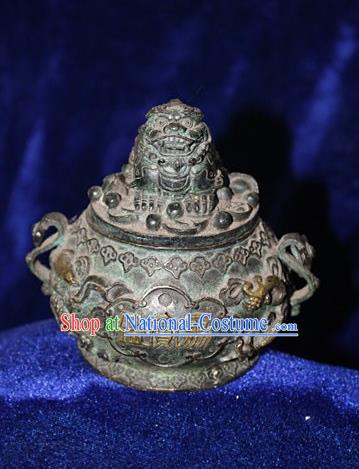 Traditional Chinese Miao Nationality Crafts Decoration Accessory Bronze Censer, Hmong Handmade Lion Burner Ornaments, Miao Ethnic Minority Exorcise Evil Incense Burner