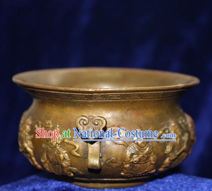 Traditional Chinese Miao Nationality Crafts Decoration Accessory Bronze Censer, Hmong Handmade Buddharupa Burner Ornaments, Miao Ethnic Minority Exorcise Evil Incense Burner