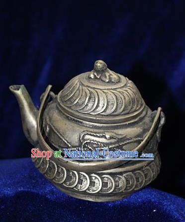 Traditional Chinese Miao Nationality Crafts Decoration Accessory Bronze Flagon, Hmong Handmade Miao Silver Flagon Ornaments, Miao Ethnic Minority Exorcise Evil Wine Pot