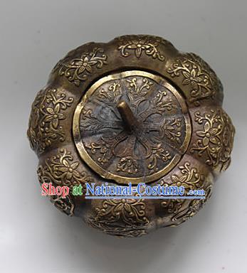 Traditional Chinese Miao Nationality Crafts Decoration Accessory Bronze Pumpkin, Hmong Handmade Miao Silver Longevity Pumpkin Ornaments, Miao Ethnic Minority Exorcise Evil Pumpkin Ornaments