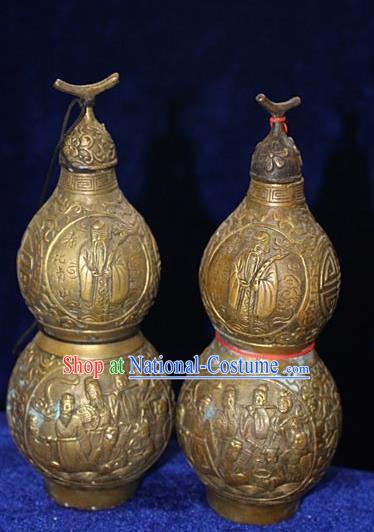 Traditional Chinese Miao Nationality Crafts Decoration Accessory Bronze Cucurbit, Hmong Handmade Chinese Fengshui Gourd Ornaments, Miao Ethnic Minority Exorcise Evil Calabash