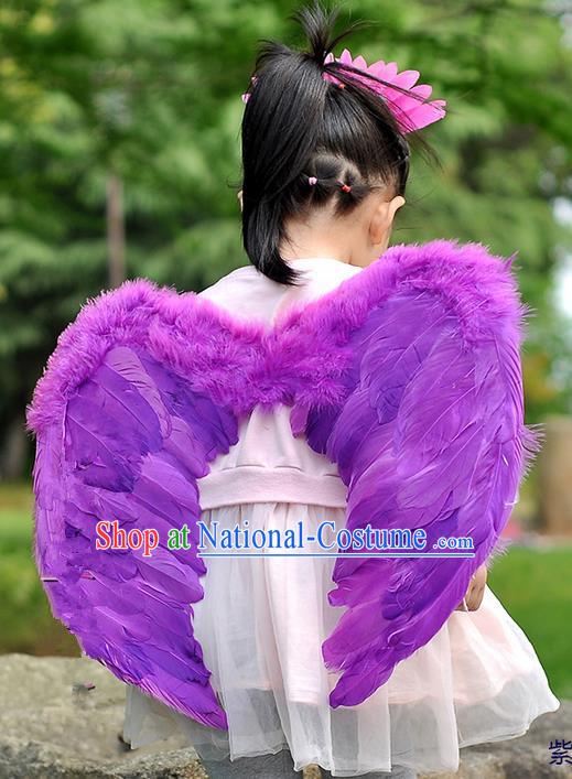 Chinese Children Kindergarten Stage Performance Prop Angel Purple Feather Butterfly Wings for Kids