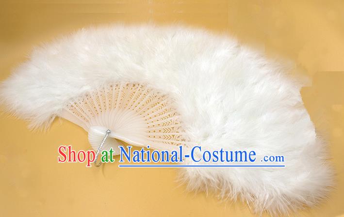 Traditional Handmade Chinese Classical Feather Fans, China Folk Dance Fan Dance Stage Performance White Fan for Women